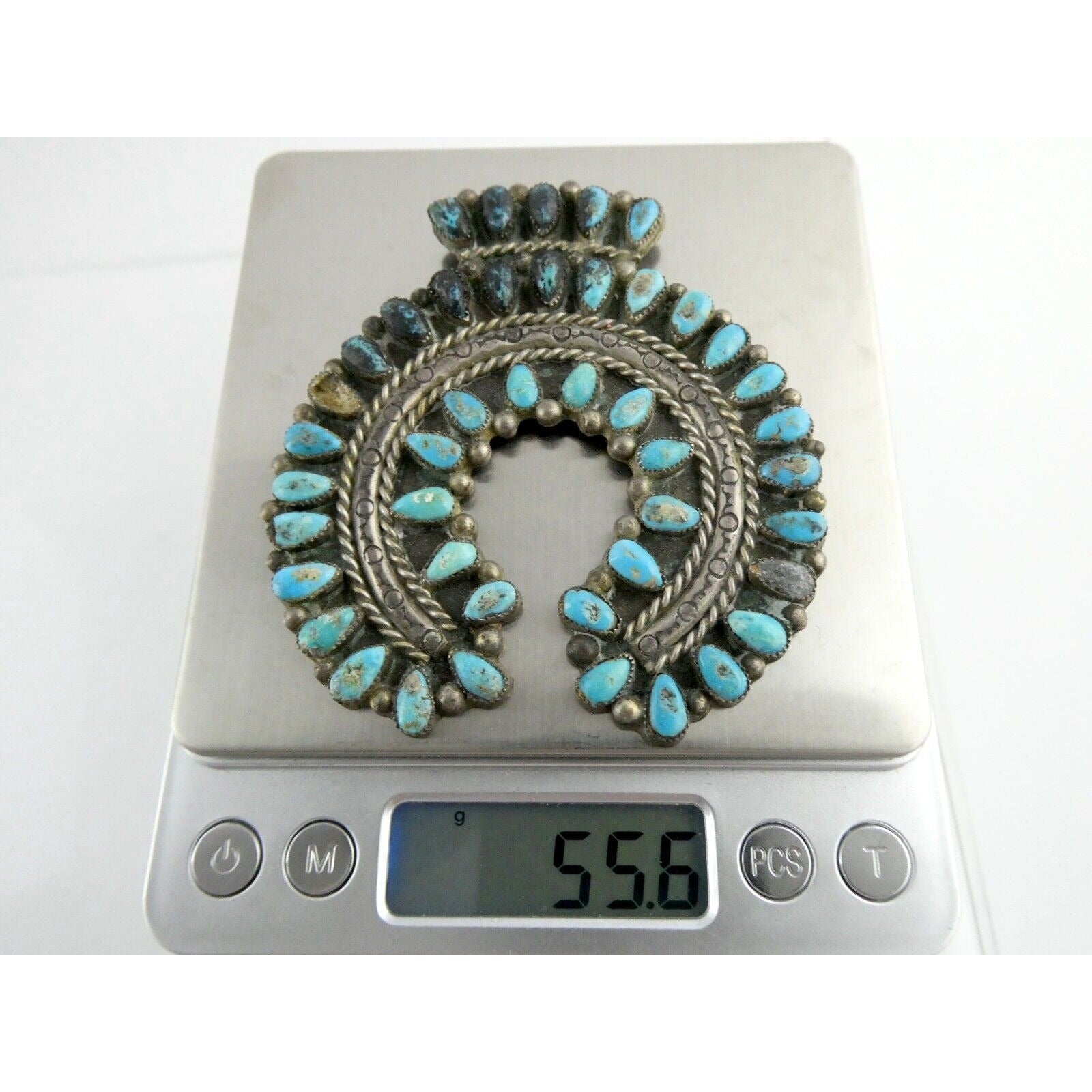 Southwestern NA Sterling Silver Turquoise Squash Blossom Pendant ONLY - AS IS