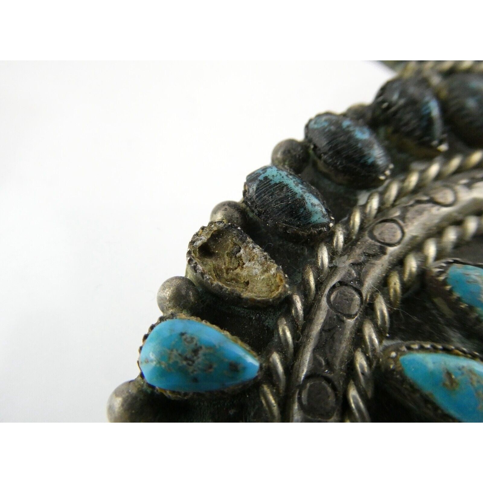 Southwestern NA Sterling Silver Turquoise Squash Blossom Pendant ONLY - AS IS