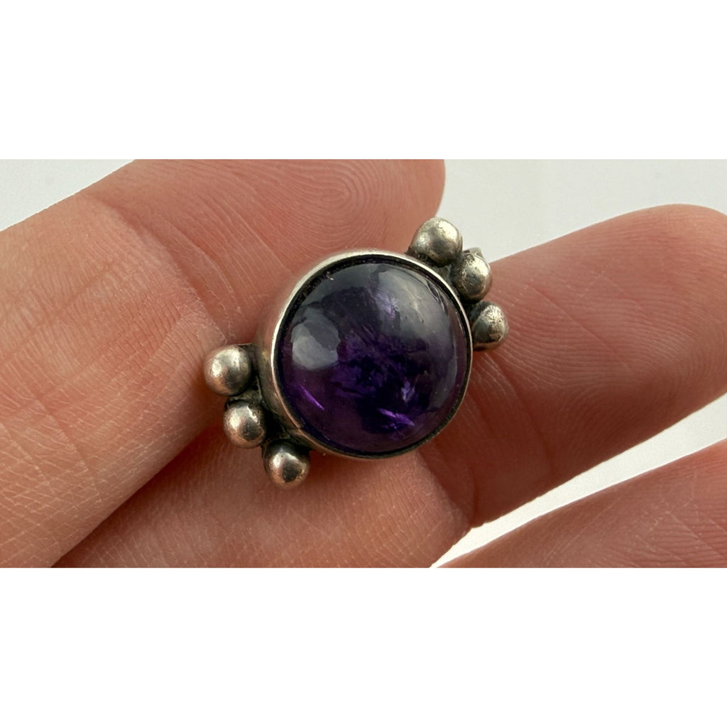 Vintage Sterling Silver Mexico Amethyst Cabochon Screwback SINGLE Earring AS IS