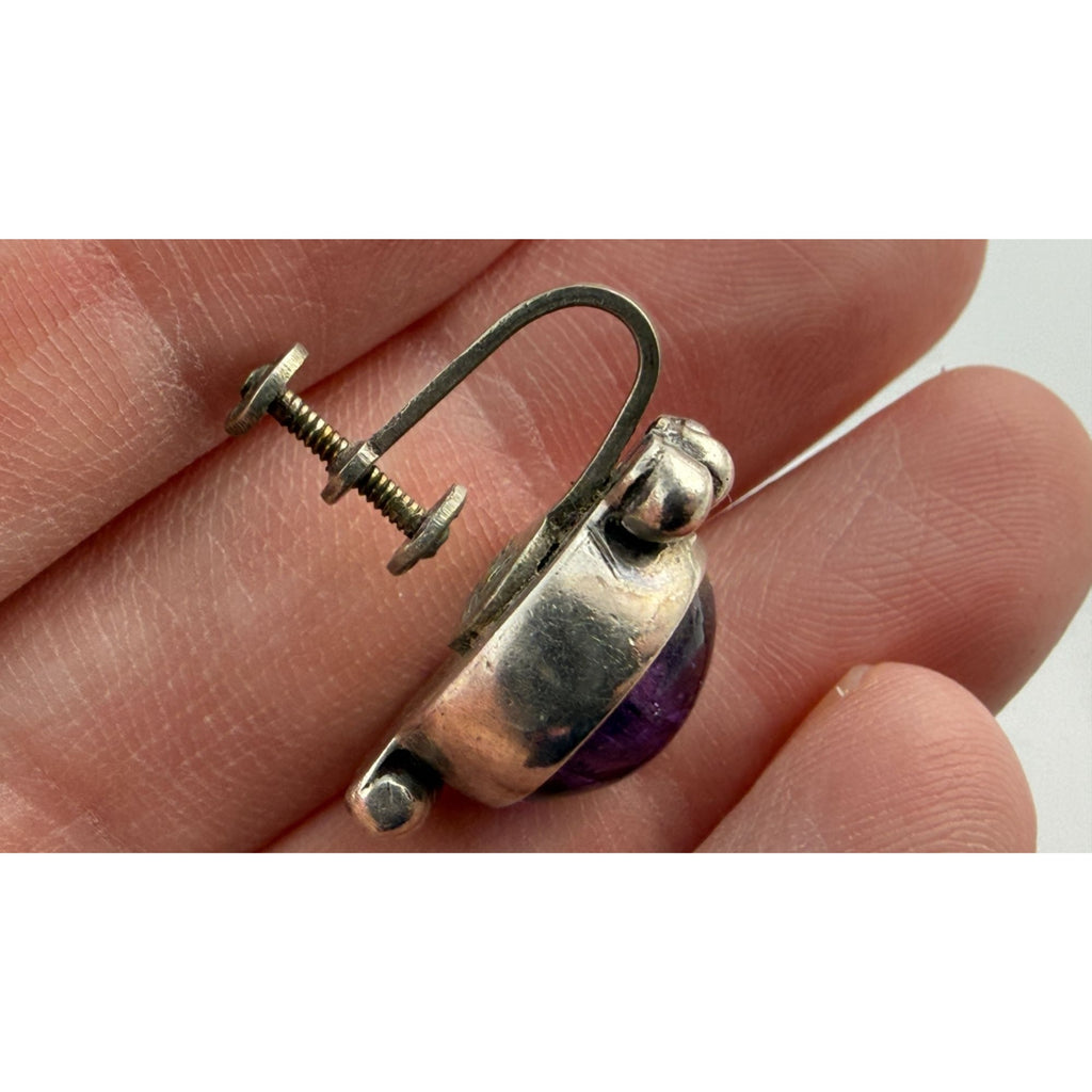Vintage Sterling Silver Mexico Amethyst Cabochon Screwback SINGLE Earring AS IS