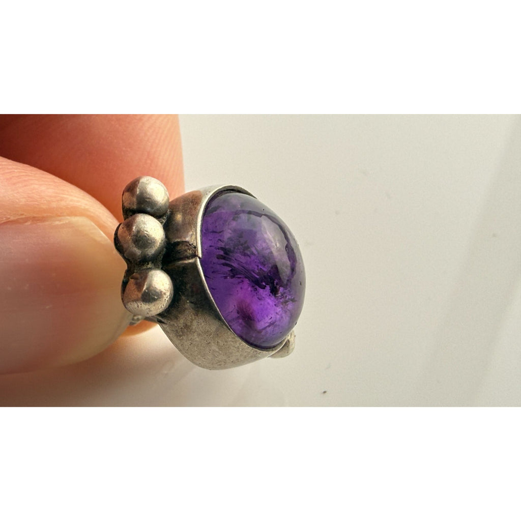 Vintage Sterling Silver Mexico Amethyst Cabochon Screwback SINGLE Earring AS IS