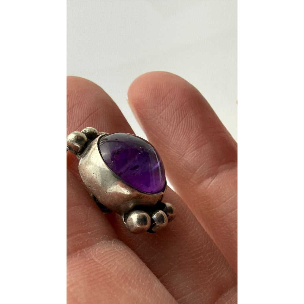 Vintage Sterling Silver Mexico Amethyst Cabochon Screwback SINGLE Earring AS IS