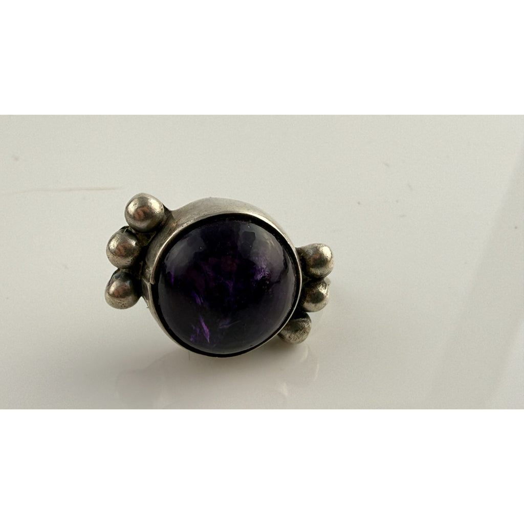 Vintage Sterling Silver Mexico Amethyst Cabochon Screwback SINGLE Earring AS IS