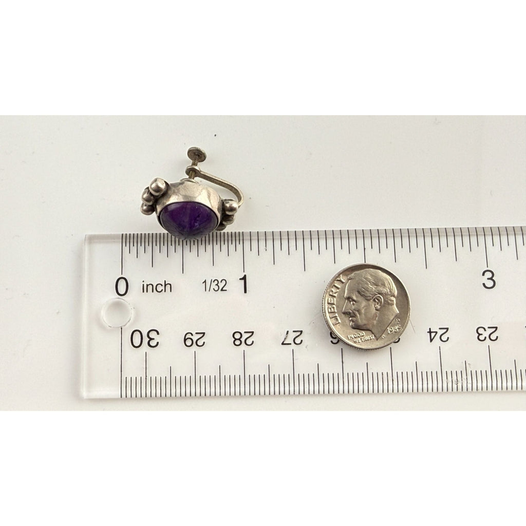 Vintage Sterling Silver Mexico Amethyst Cabochon Screwback SINGLE Earring AS IS