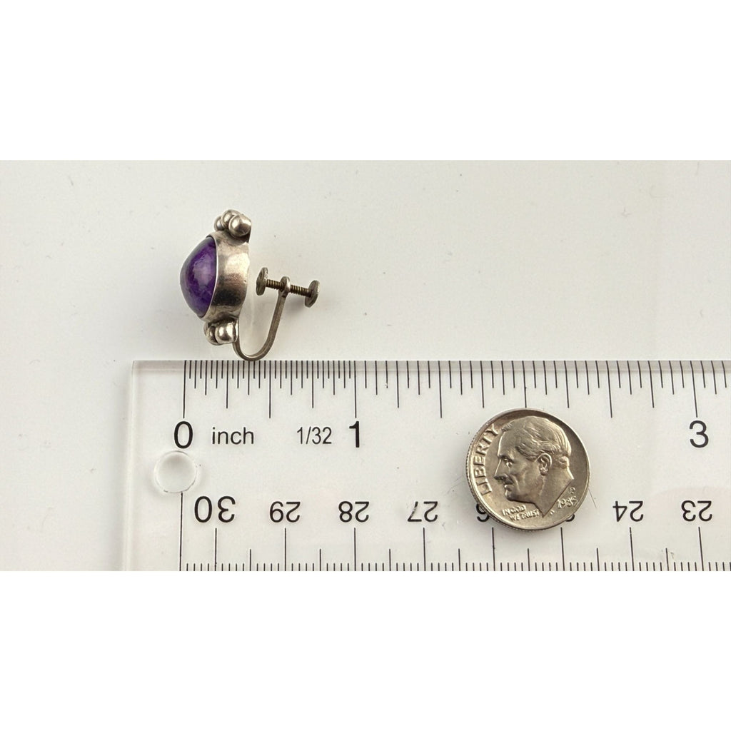 Vintage Sterling Silver Mexico Amethyst Cabochon Screwback SINGLE Earring AS IS