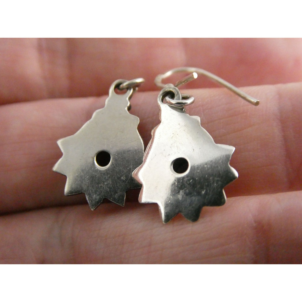 Sterling Silver Round Cut Iolite Flower Design Hook Earrings 925 3.3g 1 1/8 Inch
