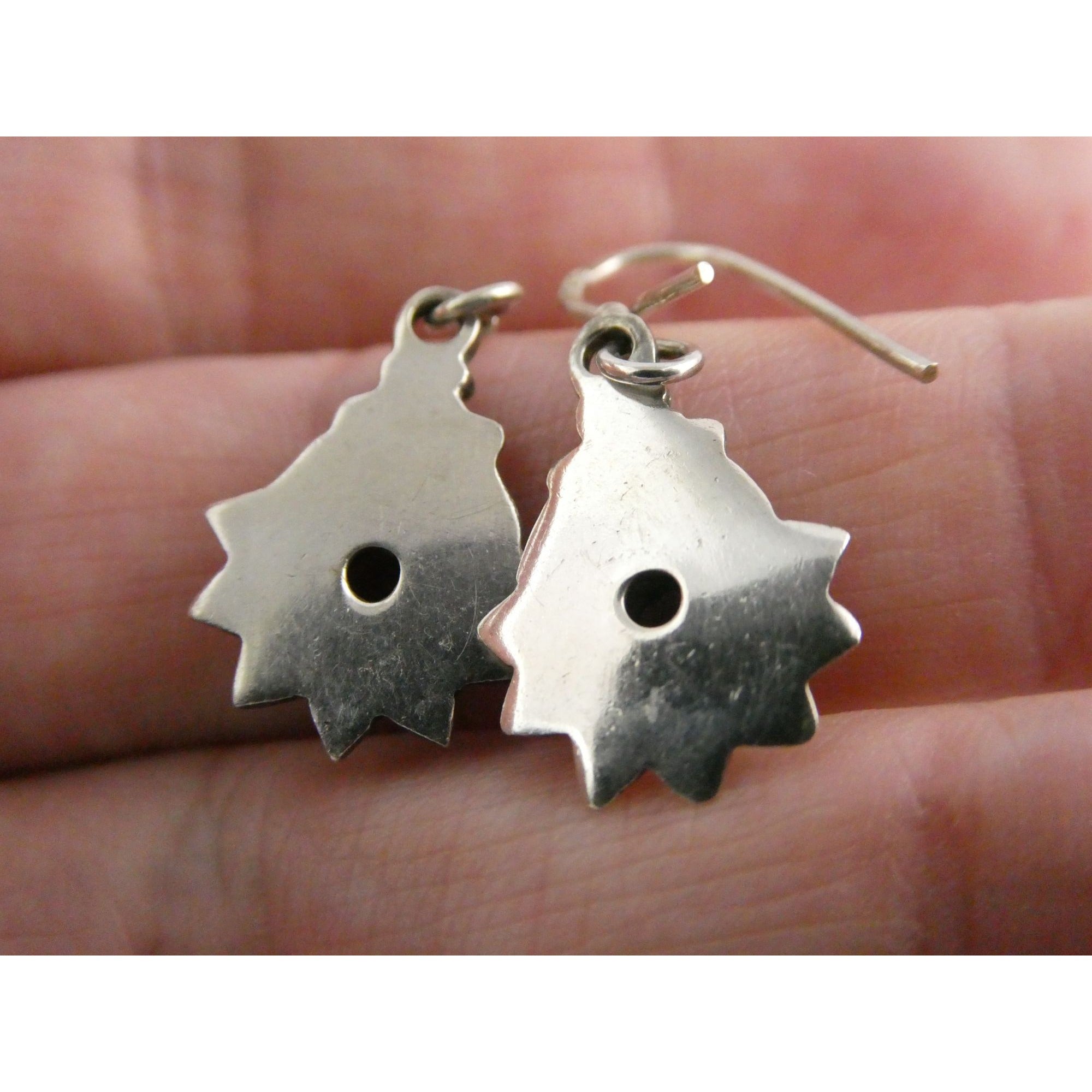 Sterling Silver Round Cut Iolite Flower Design Hook Earrings 925 3.3g 1 1/8 Inch