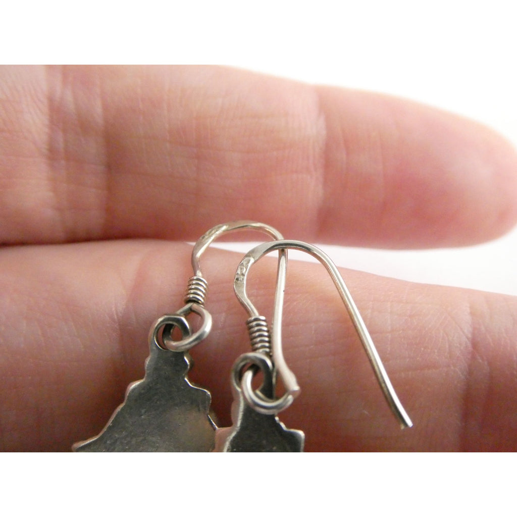 Sterling Silver Round Cut Iolite Flower Design Hook Earrings 925 3.3g 1 1/8 Inch