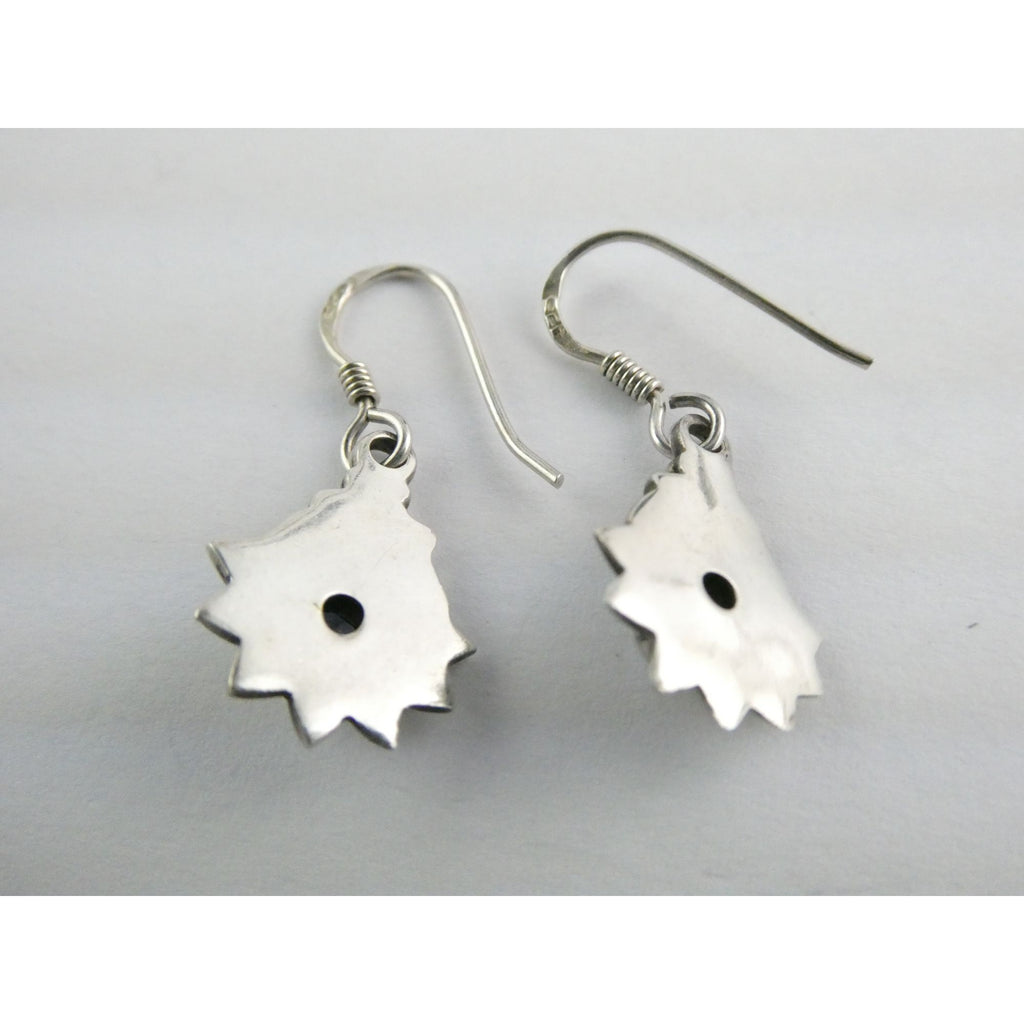 Sterling Silver Round Cut Iolite Flower Design Hook Earrings 925 3.3g 1 1/8 Inch