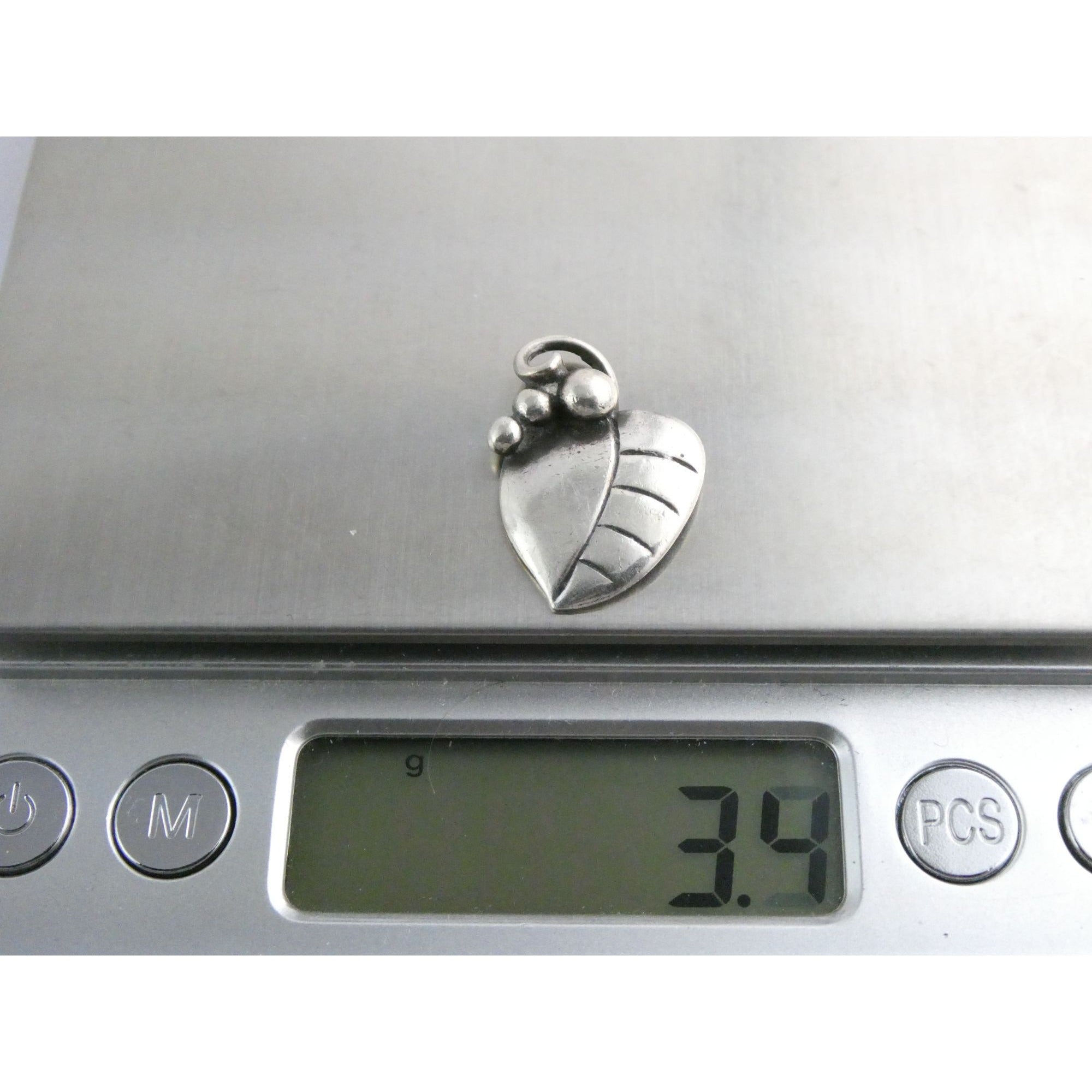 Vintage Sterling Silver Grape Leaf Pendant Numbered 249A 3.4g 24mm Length