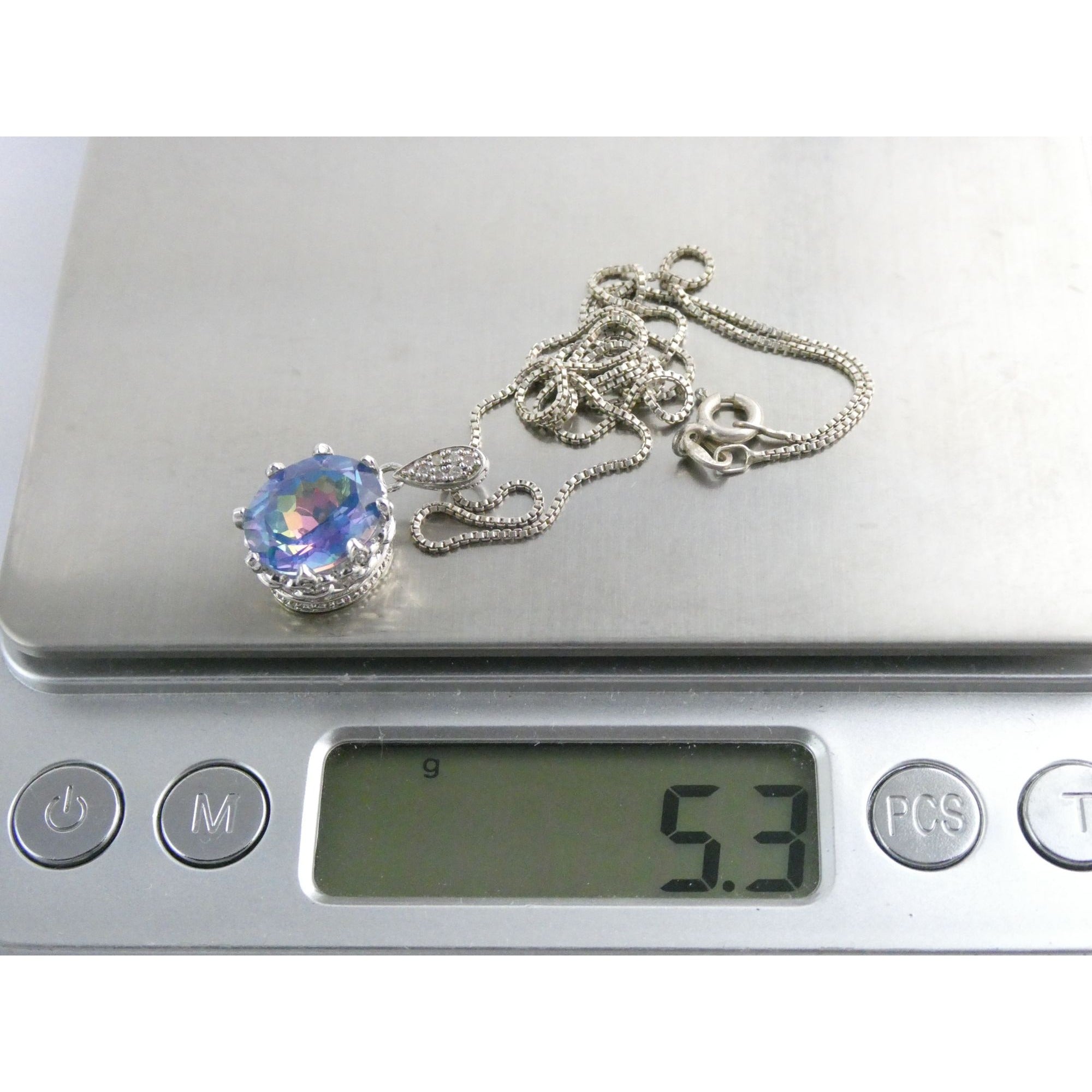 Sterling Silver Mystic Quartz Natural Diamonds Crown Setting Pendant Necklace