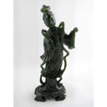 Chinese Carved Spinach Green Nephrite Jade Immortal Goddess Statuette Figurine