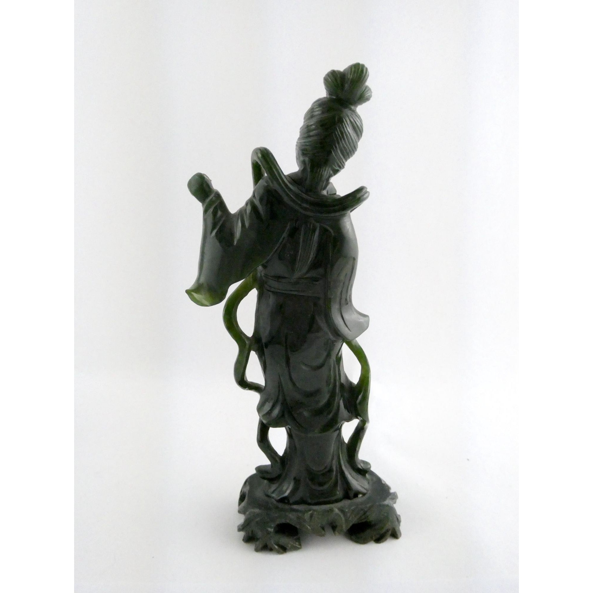 Chinese Carved Spinach Green Nephrite Jade Immortal Goddess Statuette Figurine