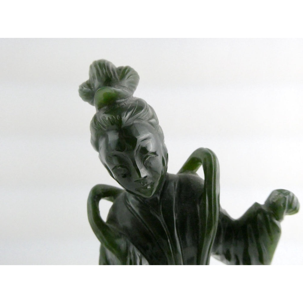 Chinese Carved Spinach Green Nephrite Jade Immortal Goddess Statuette Figurine