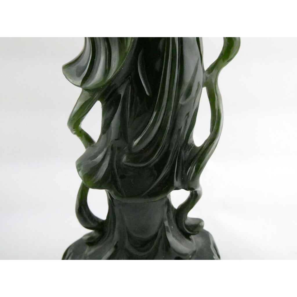 Chinese Carved Spinach Green Nephrite Jade Immortal Goddess Statuette Figurine