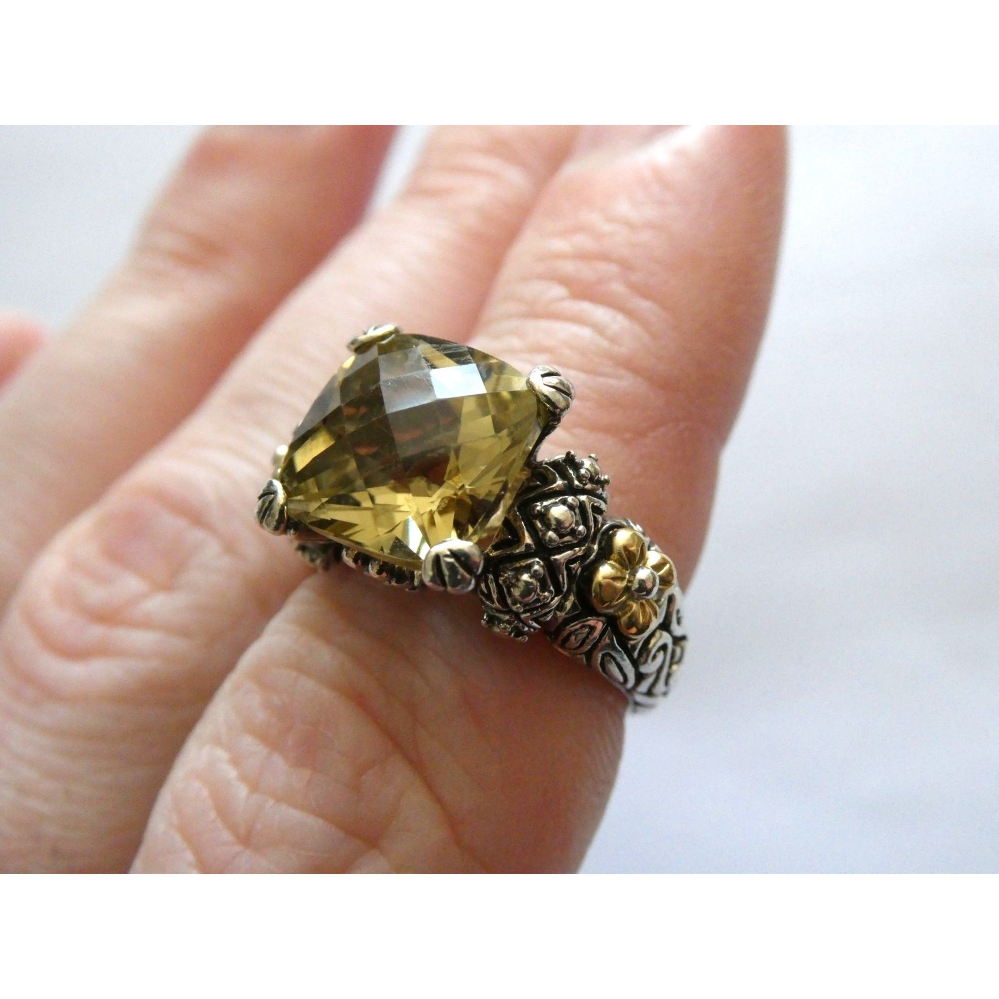 Barbara Bixby Sterling Silver 18k Yellow Gold Citrine Floral Ring Size 5.5 8g