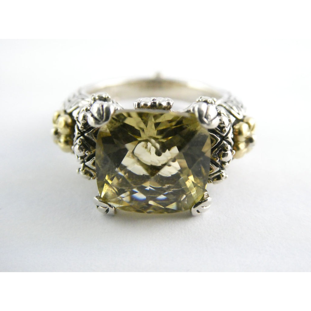 Barbara Bixby Sterling Silver 18k Yellow Gold Citrine Floral Ring Size 5.5 8g