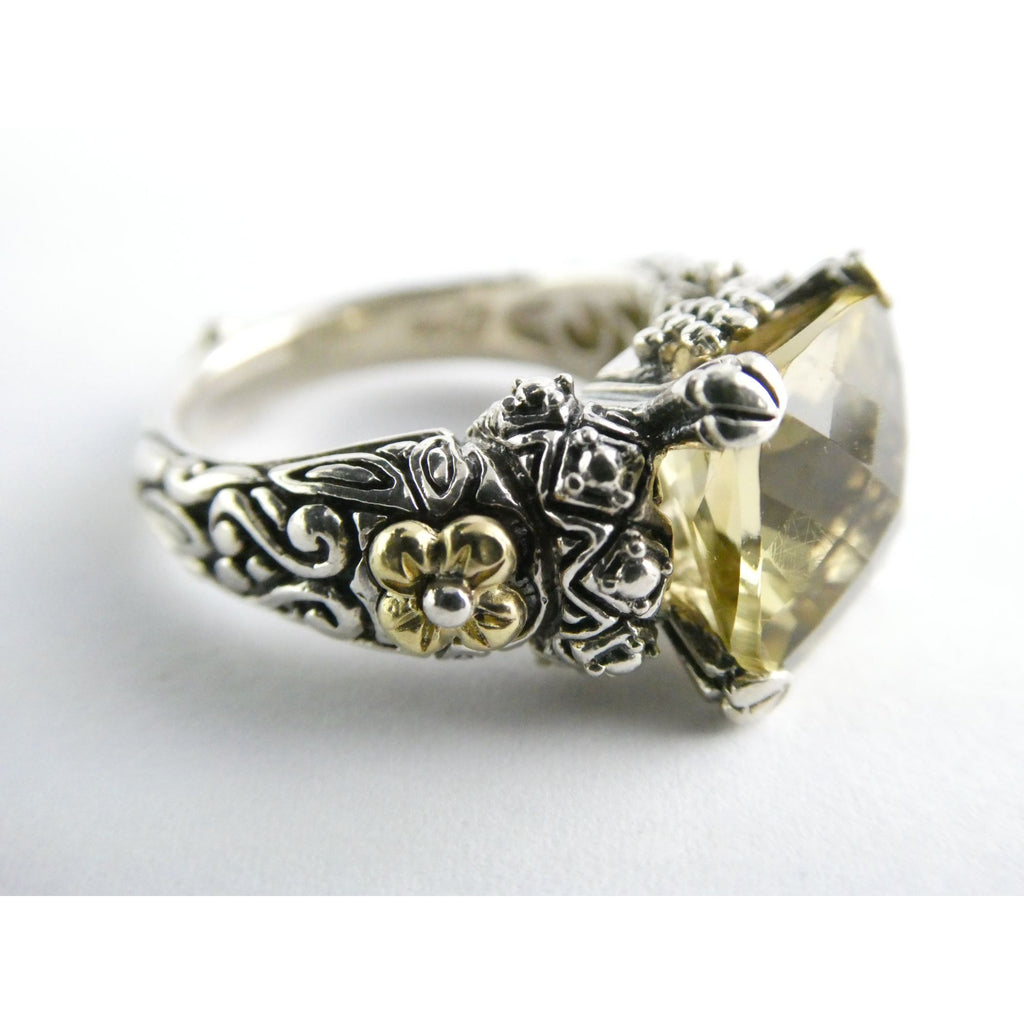 Barbara Bixby Sterling Silver 18k Yellow Gold Citrine Floral Ring Size 5.5 8g