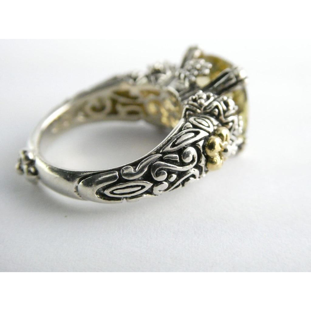 Barbara Bixby Sterling Silver 18k Yellow Gold Citrine Floral Ring Size 5.5 8g