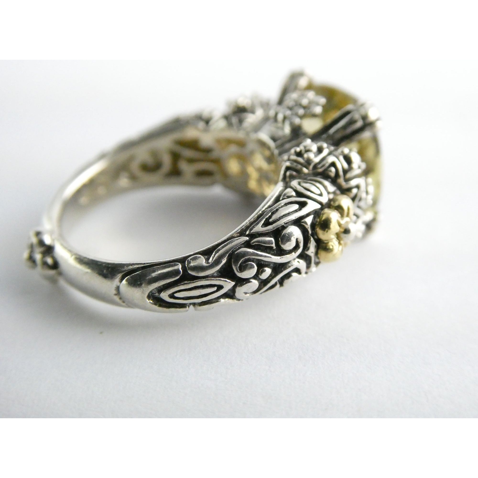 Barbara Bixby Sterling Silver 18k Yellow Gold Citrine Floral Ring Size 5.5 8g