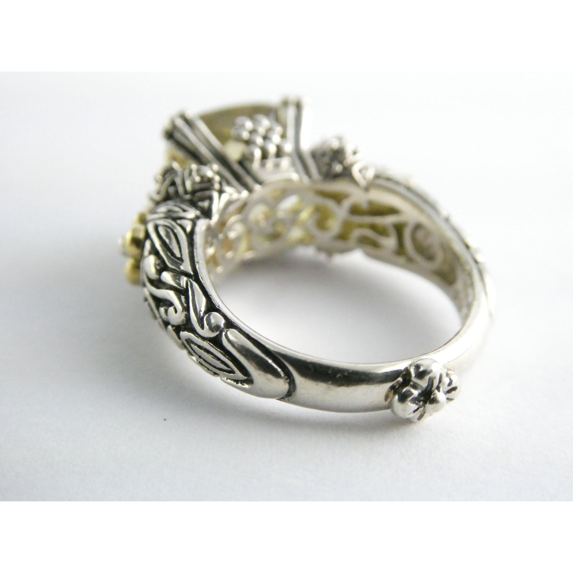 Barbara Bixby Sterling Silver 18k Yellow Gold Citrine Floral Ring Size 5.5 8g