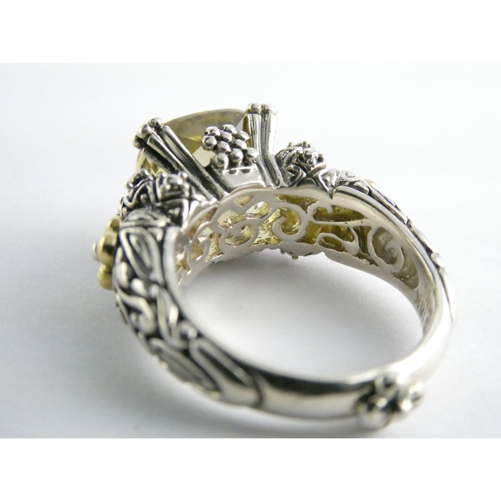 Barbara Bixby Sterling Silver 18k Yellow Gold Citrine Floral Ring Size 5.5 8g