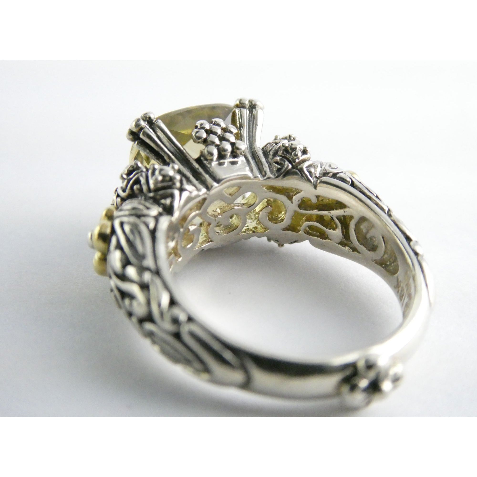 Barbara Bixby Sterling Silver 18k Yellow Gold Citrine Floral Ring Size 5.5 8g