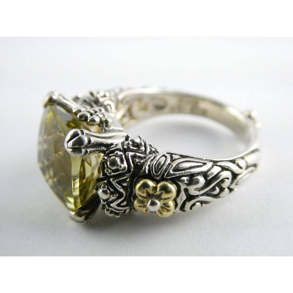 Barbara Bixby Sterling Silver 18k Yellow Gold Citrine Floral Ring Size 5.5 8g