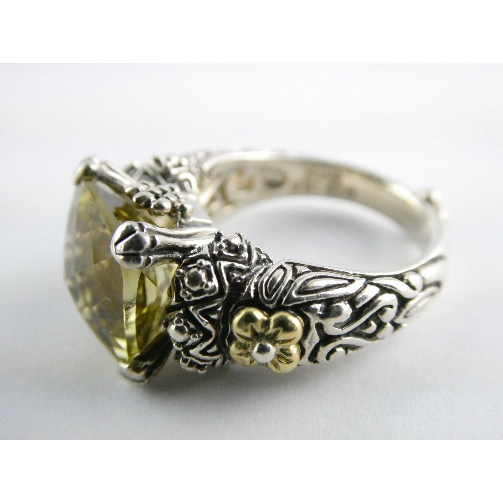 Barbara Bixby Sterling Silver 18k Yellow Gold Citrine Floral Ring Size 5.5 8g