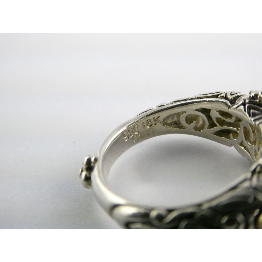 Barbara Bixby Sterling Silver 18k Yellow Gold Citrine Floral Ring Size 5.5 8g