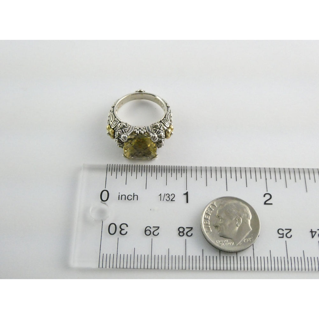 Barbara Bixby Sterling Silver 18k Yellow Gold Citrine Floral Ring Size 5.5 8g