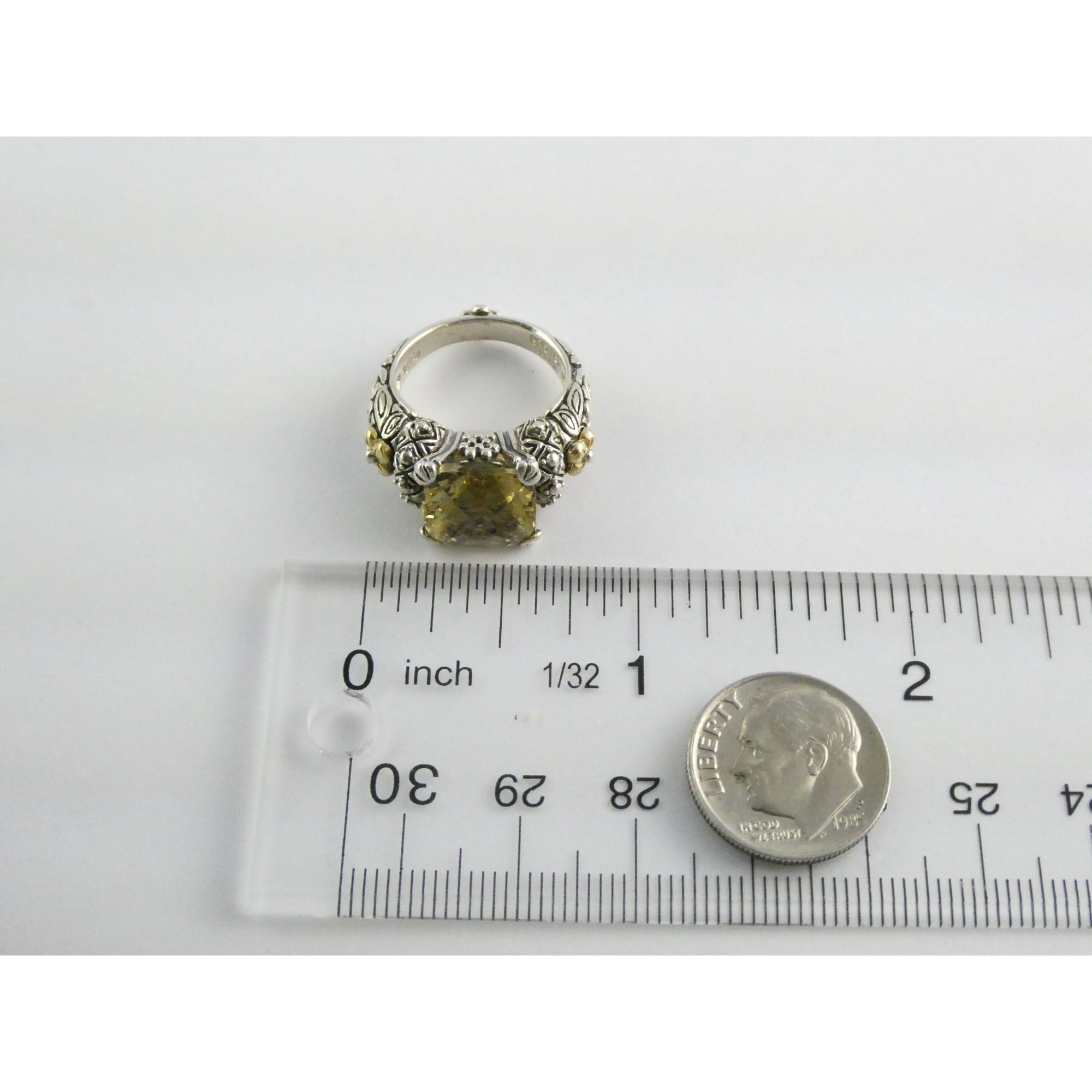 Barbara Bixby Sterling Silver 18k Yellow Gold Citrine Floral Ring Size 5.5 8g