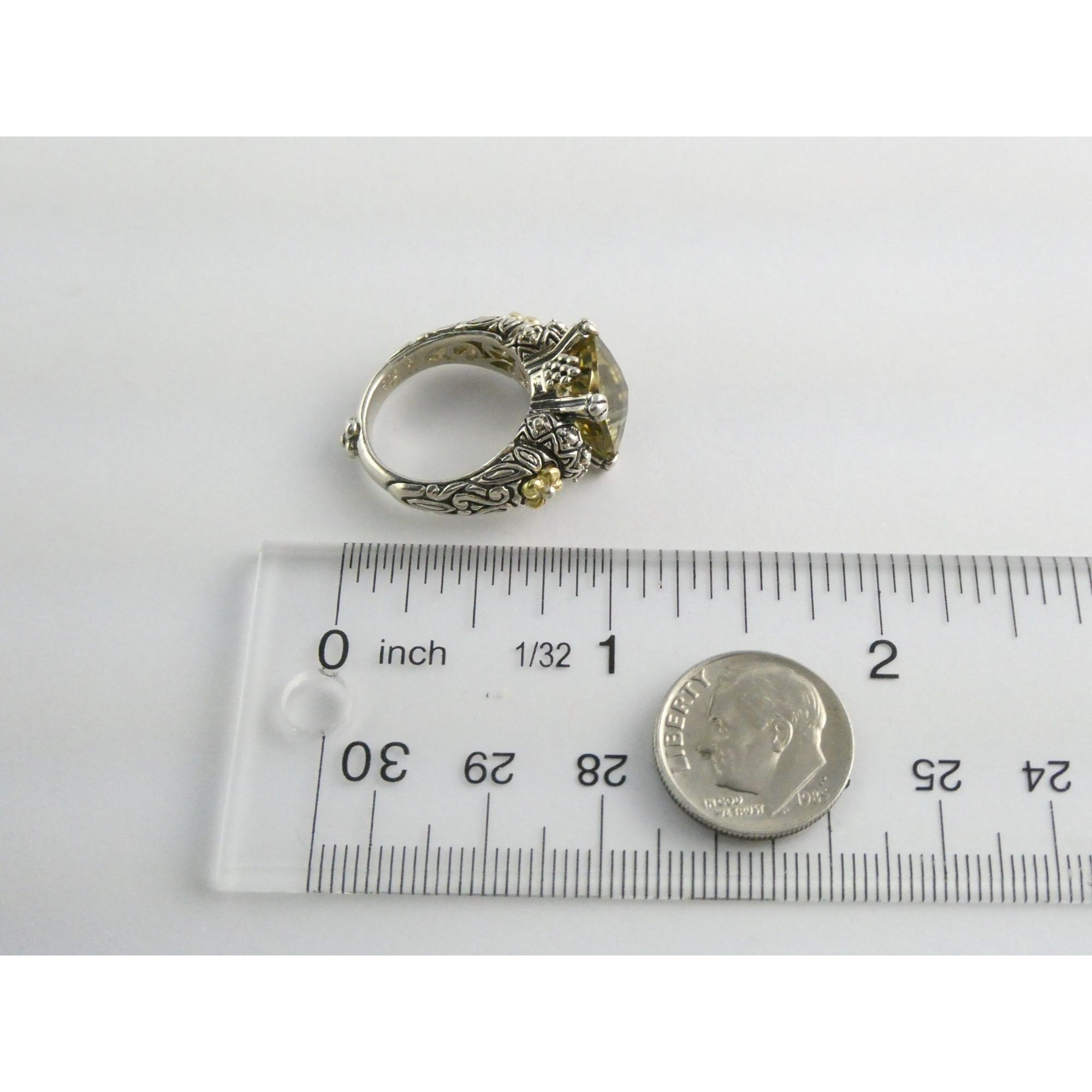 Barbara Bixby Sterling Silver 18k Yellow Gold Citrine Floral Ring Size 5.5 8g