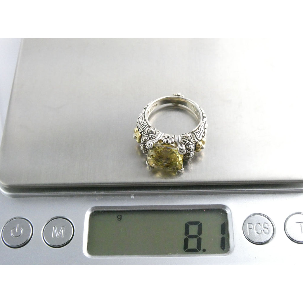 Barbara Bixby Sterling Silver 18k Yellow Gold Citrine Floral Ring Size 5.5 8g