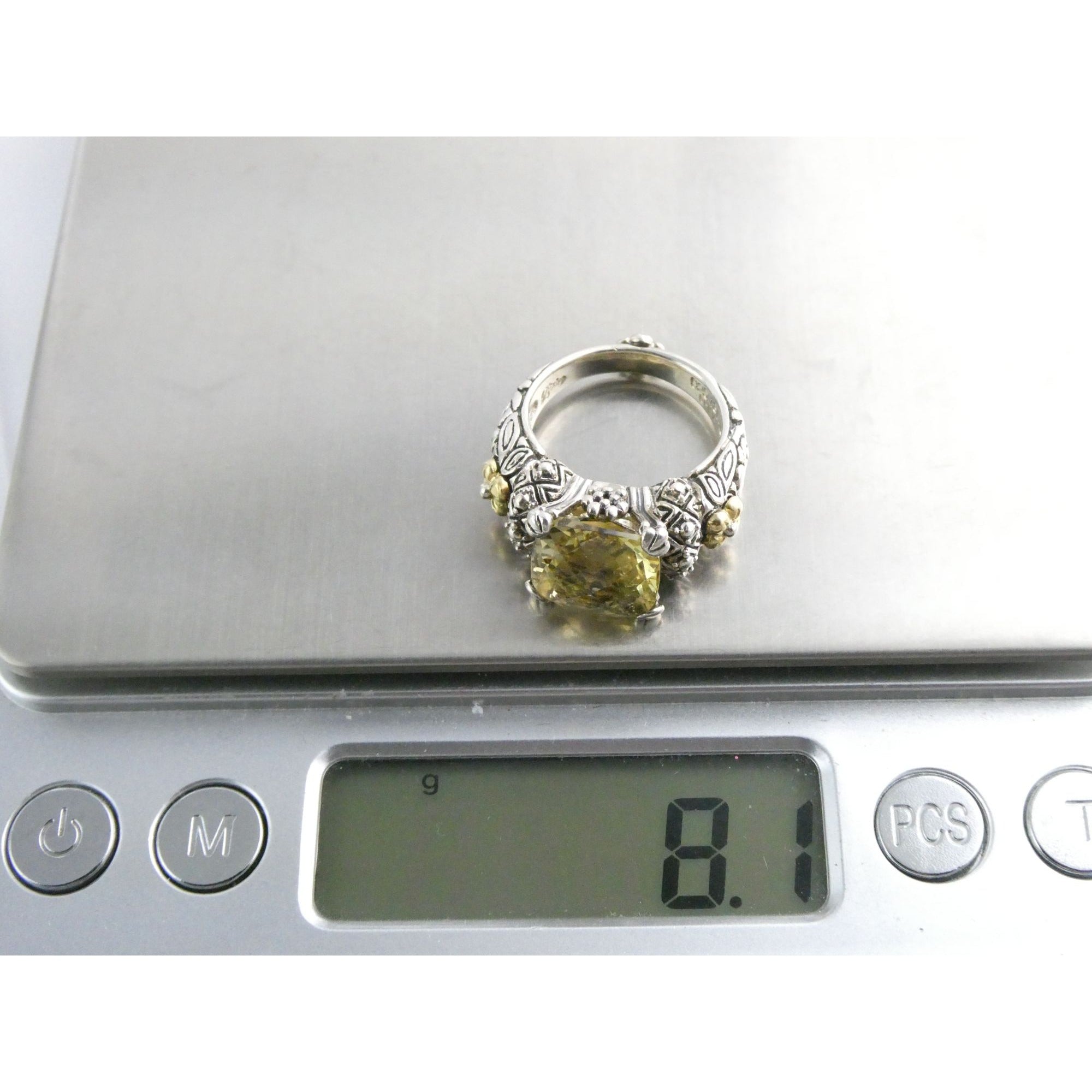 Barbara Bixby Sterling Silver 18k Yellow Gold Citrine Floral Ring Size 5.5 8g
