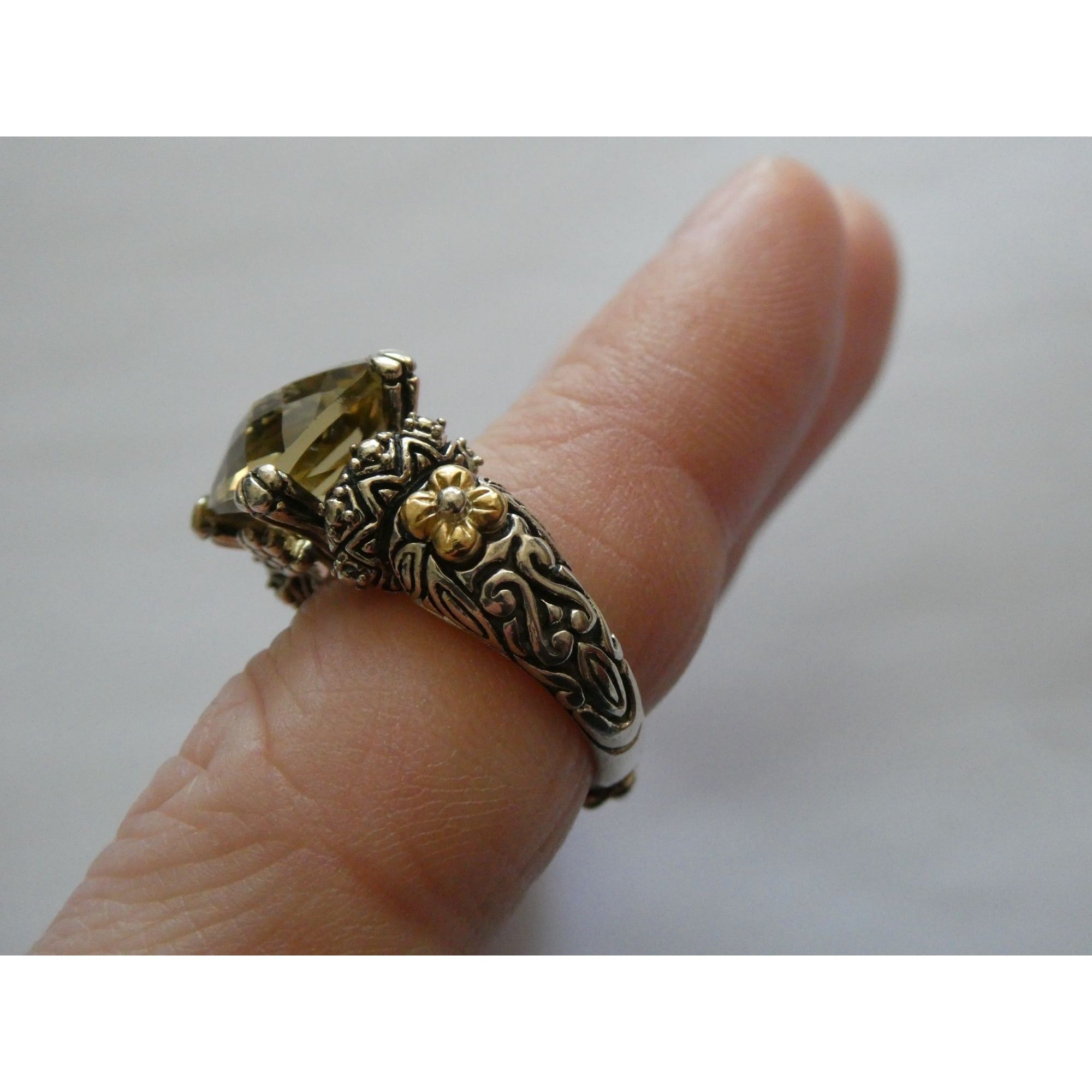 Barbara Bixby Sterling Silver 18k Yellow Gold Citrine Floral Ring Size 5.5 8g