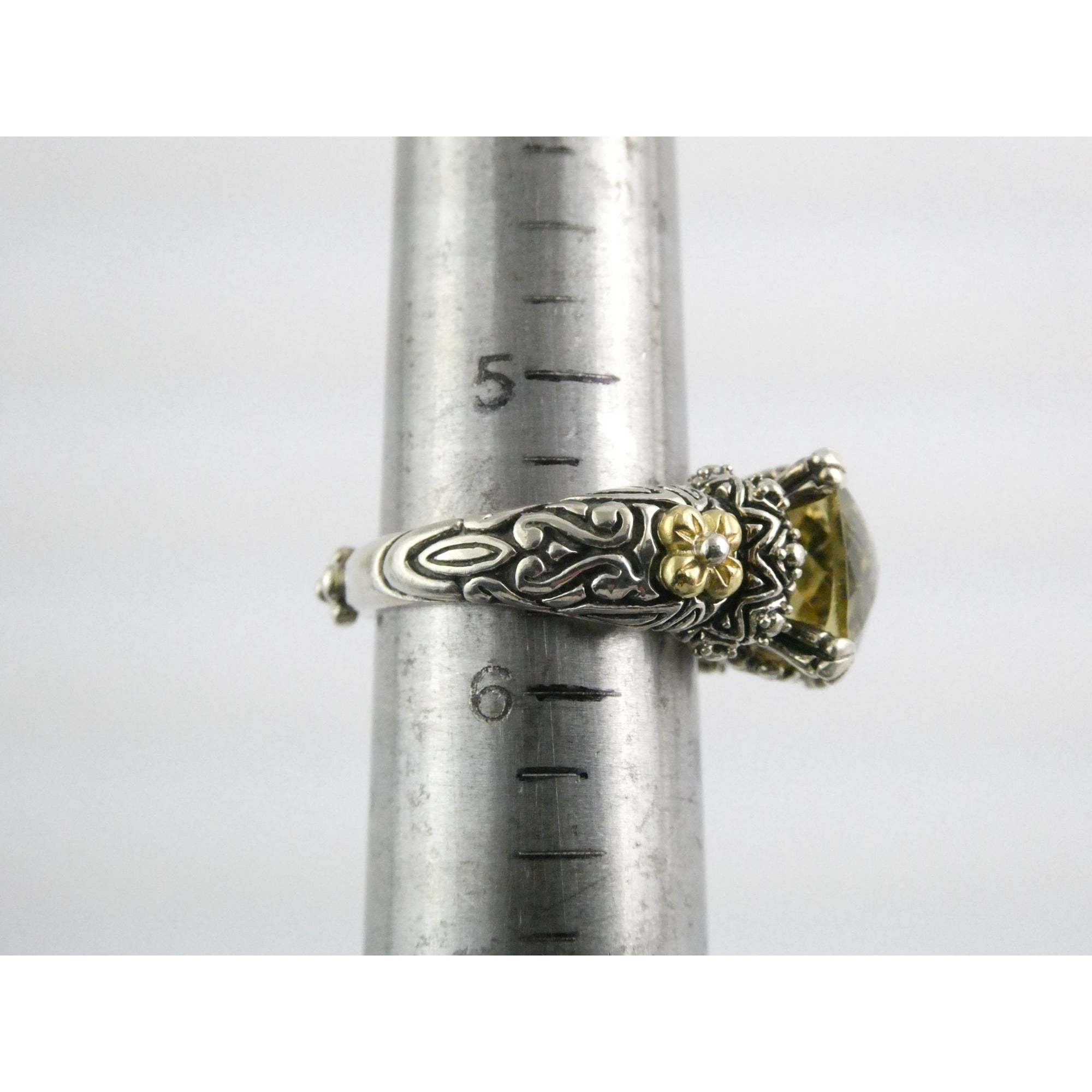 Barbara Bixby Sterling Silver 18k Yellow Gold Citrine Floral Ring Size 5.5 8g