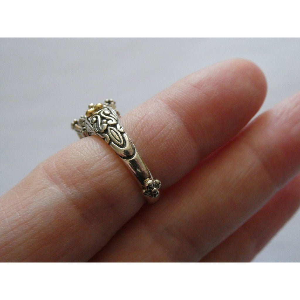 Barbara Bixby Sterling Silver 18k Yellow Gold Citrine Floral Ring Size 5.5 8g