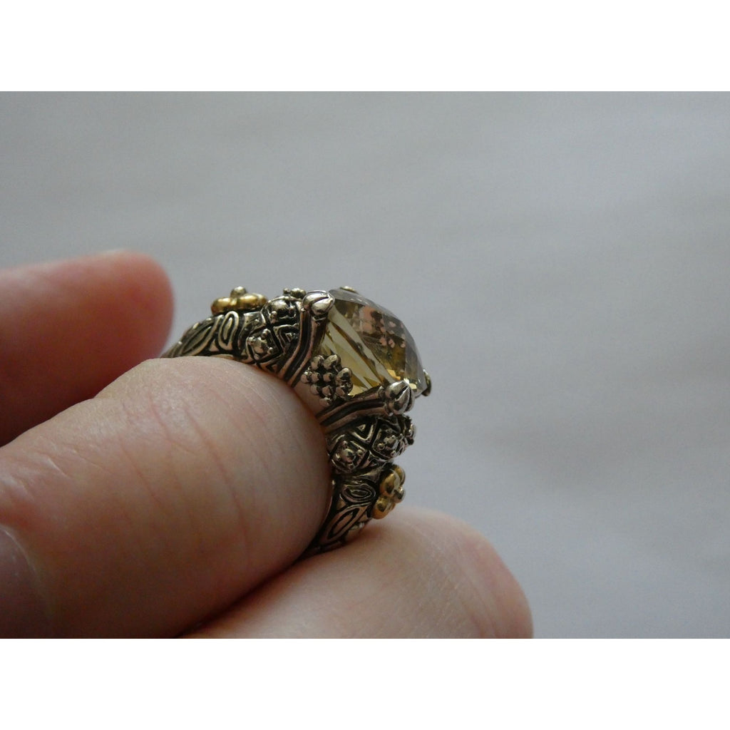 Barbara Bixby Sterling Silver 18k Yellow Gold Citrine Floral Ring Size 5.5 8g