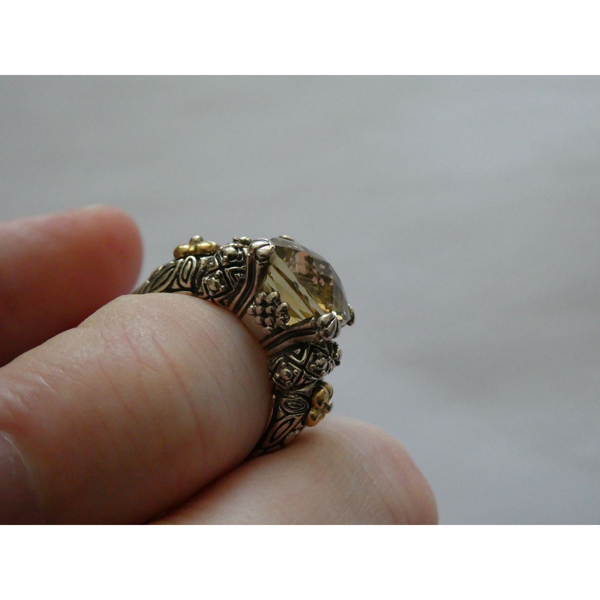 Barbara Bixby Sterling Silver 18k Yellow Gold Citrine Floral Ring Size 5.5 8g