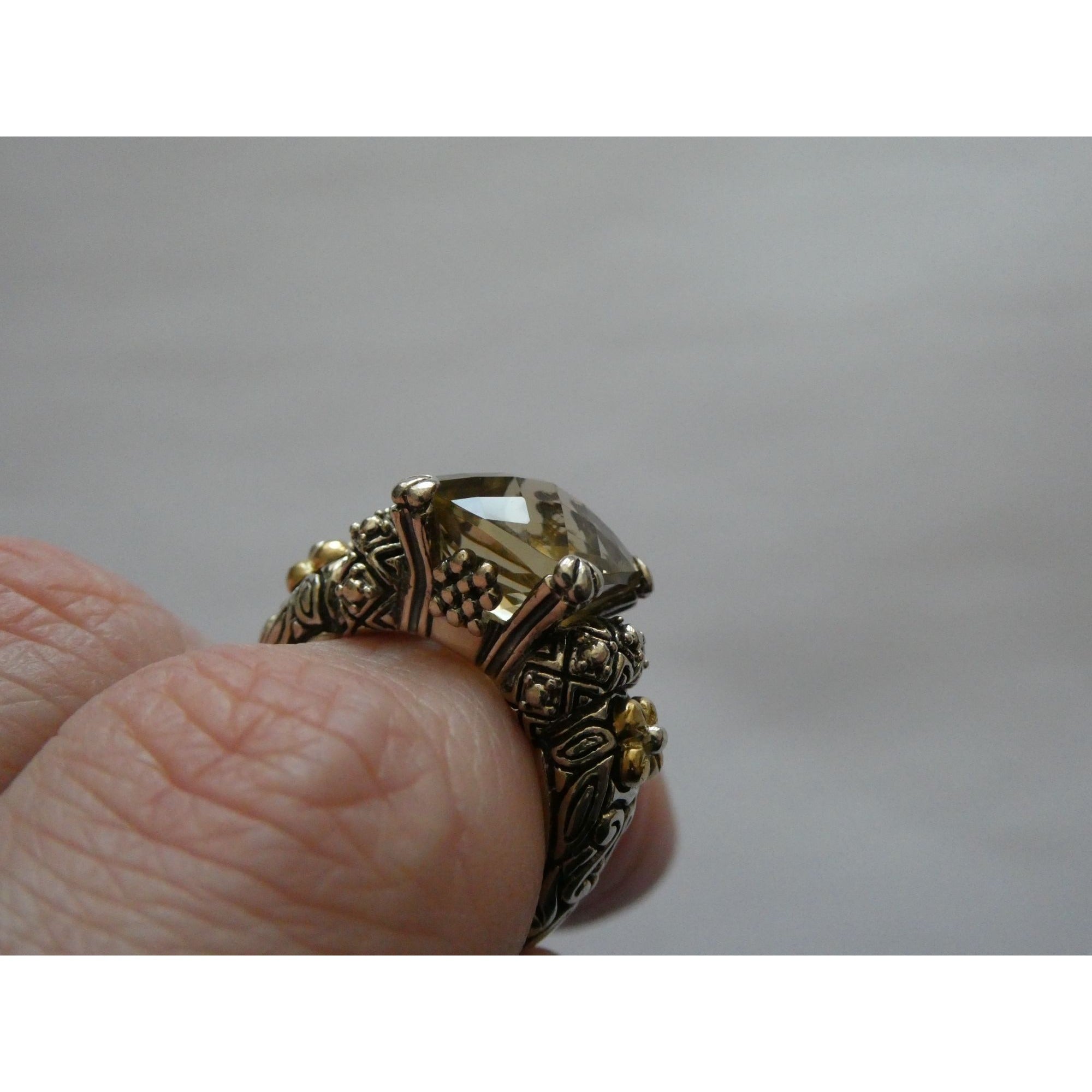 Barbara Bixby Sterling Silver 18k Yellow Gold Citrine Floral Ring Size 5.5 8g