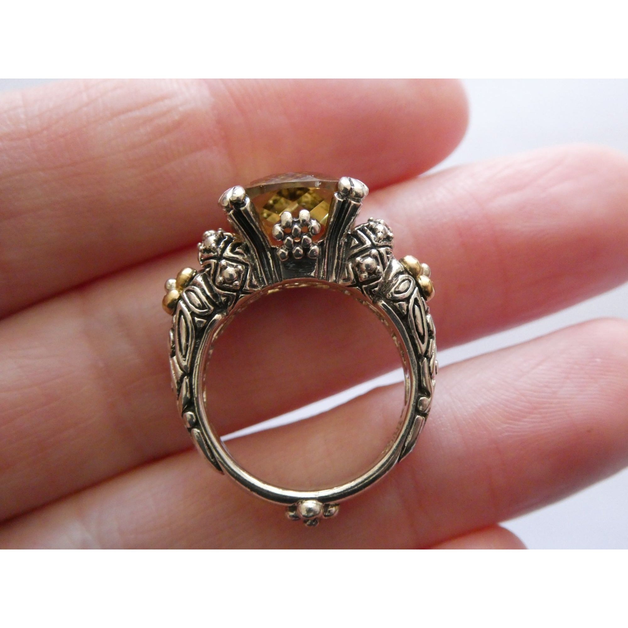 Barbara Bixby Sterling Silver 18k Yellow Gold Citrine Floral Ring Size 5.5 8g