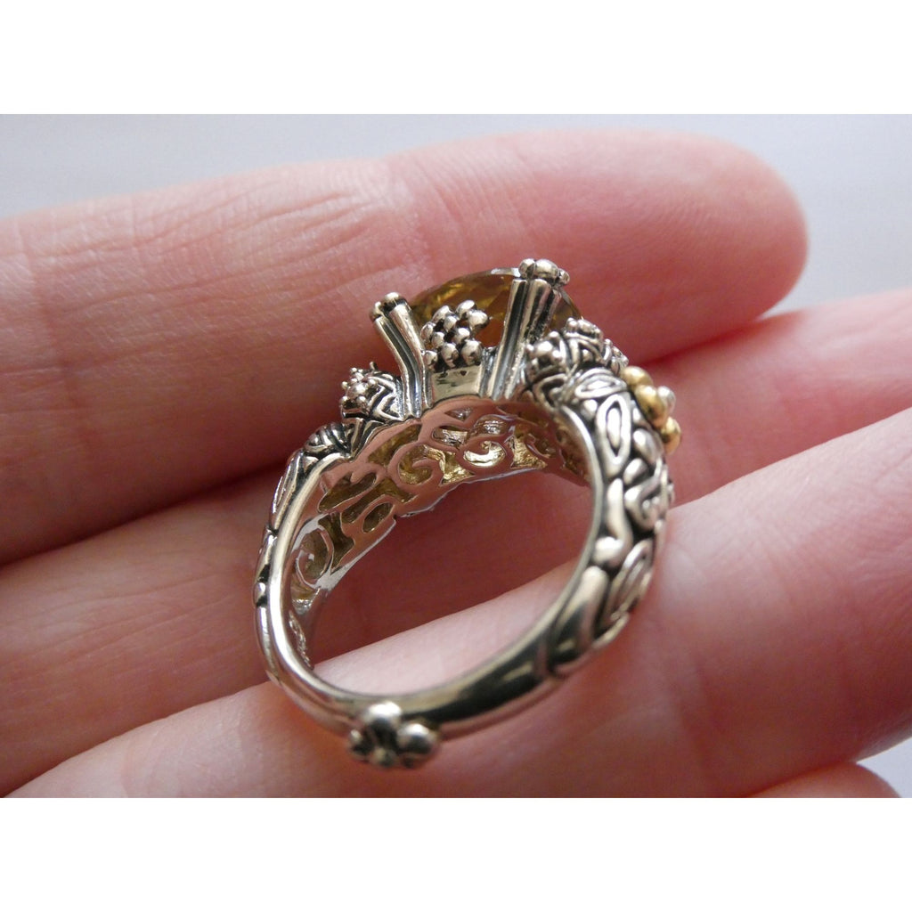 Barbara Bixby Sterling Silver 18k Yellow Gold Citrine Floral Ring Size 5.5 8g