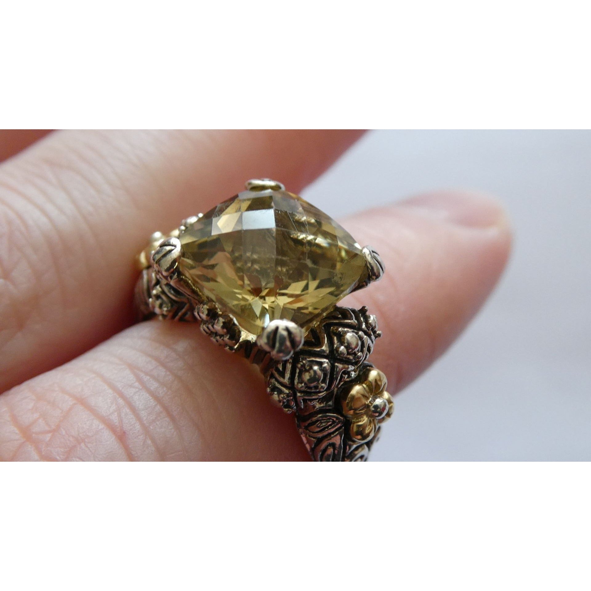 Barbara Bixby Sterling Silver 18k Yellow Gold Citrine Floral Ring Size 5.5 8g