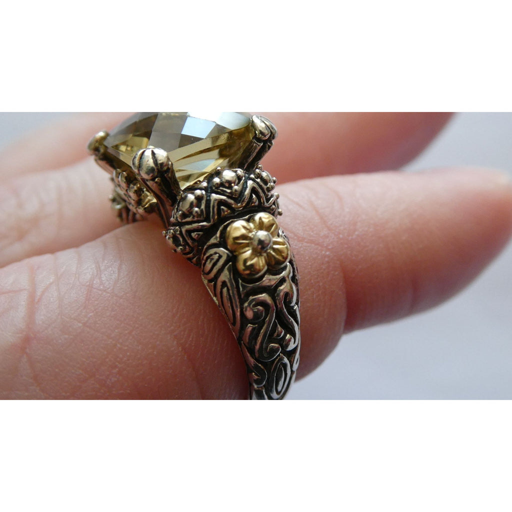 Barbara Bixby Sterling Silver 18k Yellow Gold Citrine Floral Ring Size 5.5 8g