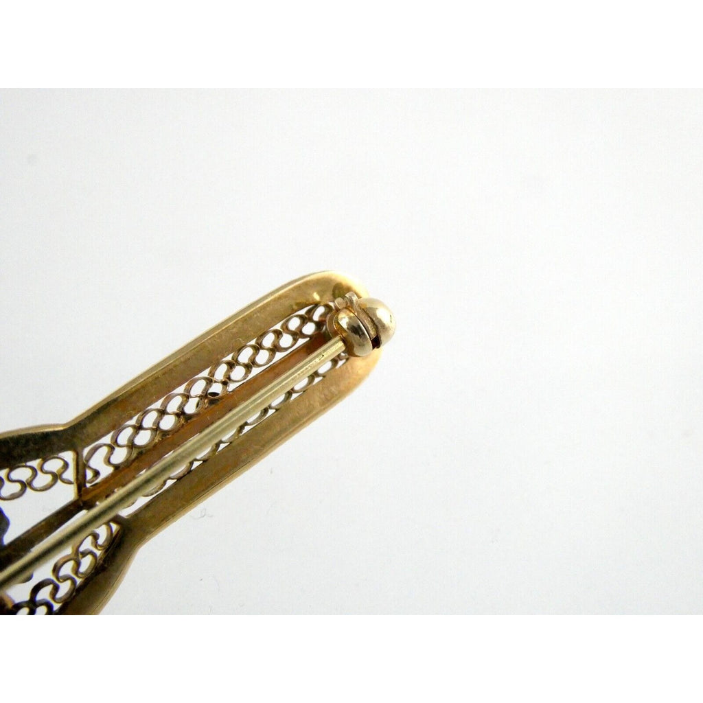 Vintage 10k Yellow Gold and Natural Diamond Filigree Bar Pin Brooch 3.2g 2 Inch