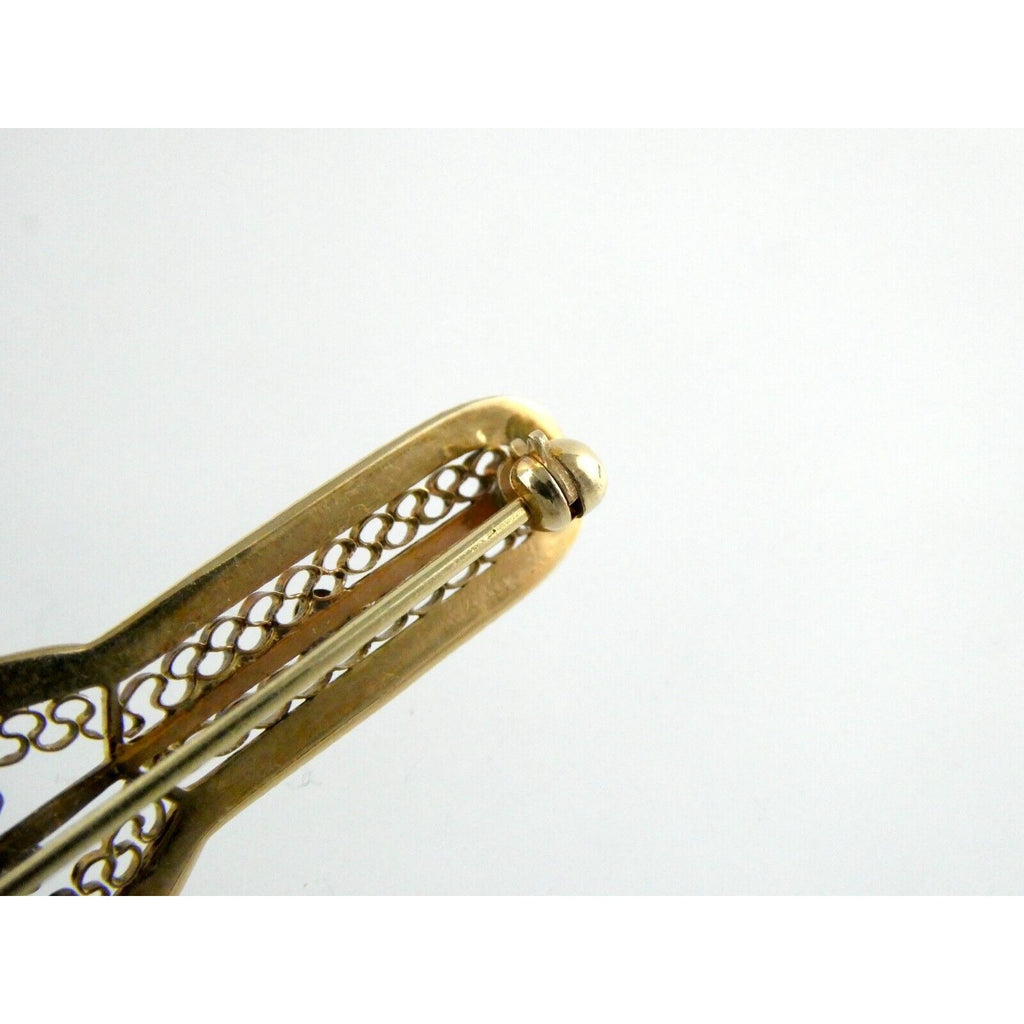 Vintage 10k Yellow Gold and Natural Diamond Filigree Bar Pin Brooch 3.2g 2 Inch