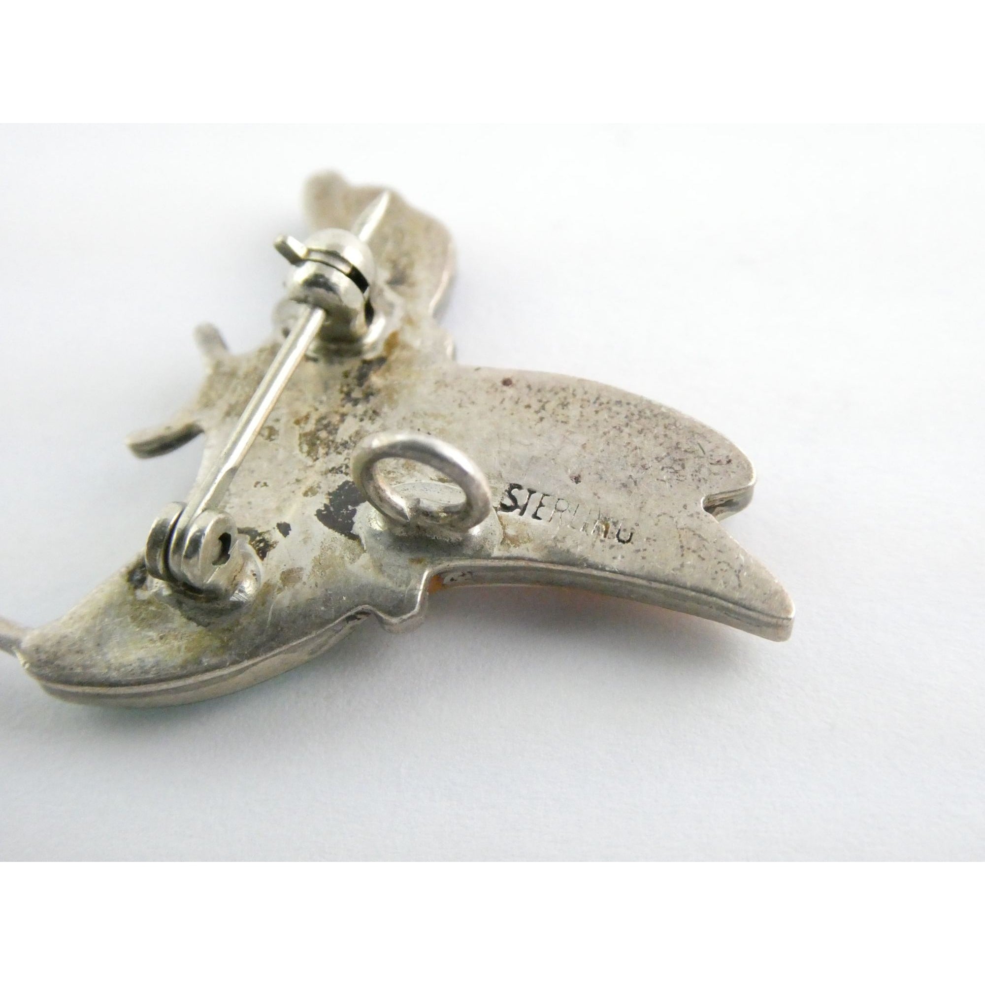 Vintage Southwestern Zuni Sterling Silver Inlay Hummingbird Pin Pendant 4g 28mm