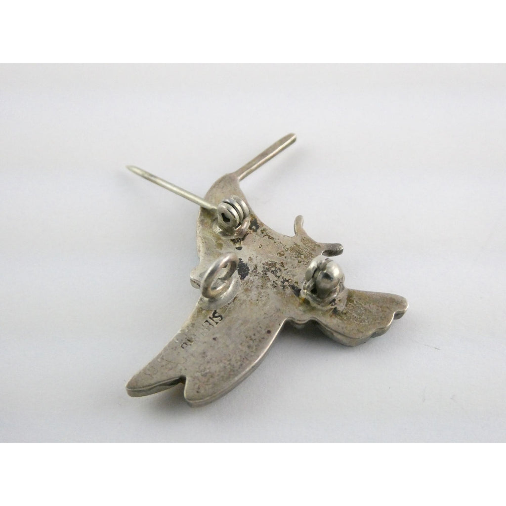 Vintage Southwestern Zuni Sterling Silver Inlay Hummingbird Pin Pendant 4g 28mm