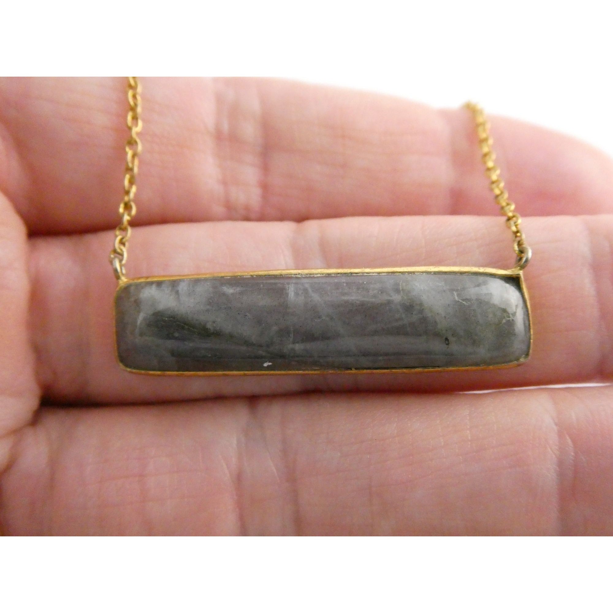 AV Designer Gilt Sterling Silver Labradorite Bar Pendant Necklace 5.9g 18 Inches